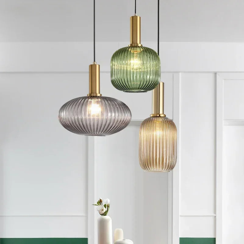 Striped Nordic Vintage Colorful Glass Chandelier For Dining Room Kitchen Island Pendant Light Bedroom Bedside Hanging Lamp