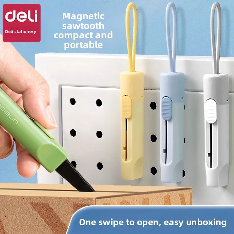 Deli Nusign Mini Portable Magnetic Retractable Utility Knife Thickened Black Blade Keychain Design for carton and Carddboard