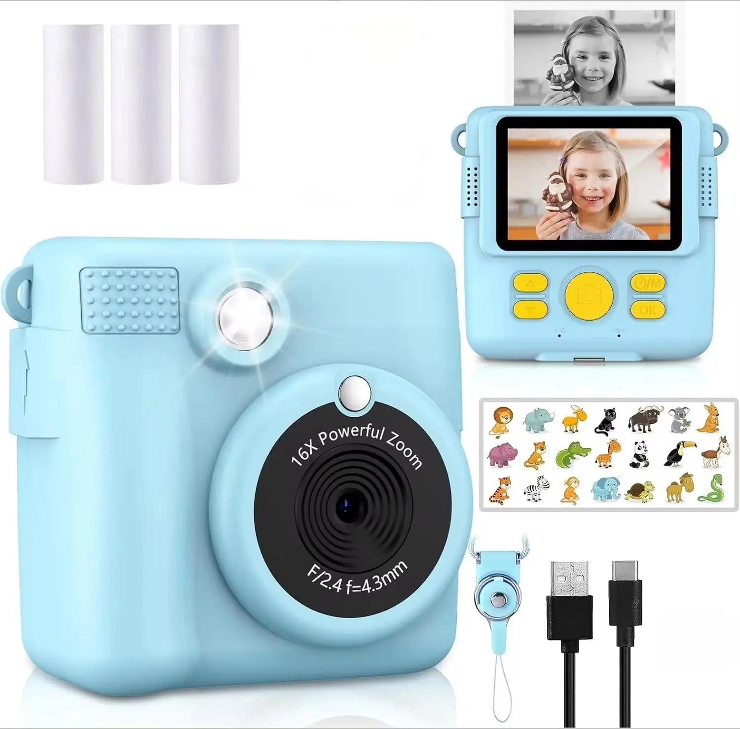 1080P Kids Camera Instant Print Portable Kids Camera with  32GB Card3 and Rolls Photo Paper , Perfect Gift for Toddlers