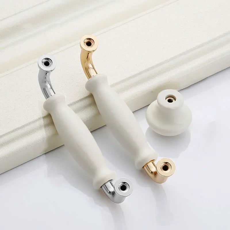 1pcs White Ceramic Door Handles Modern Furniture Knobs Zinc Alloy Ceramic Pulls Kitchen Cupboards Cabinet Door Drawer Handle