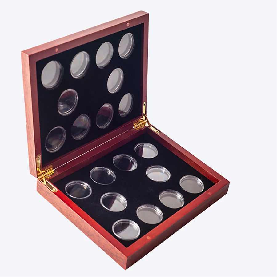 Red Round Coins Case Holders Storage Container Display 27mm 40mm Cases Wooden Box Commemorative Coins Collection Box CY