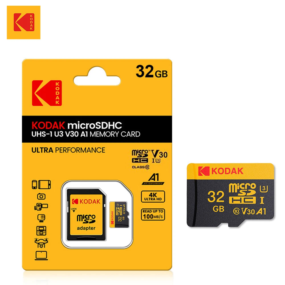 KODAK Micro SD Card Memory Card UP TO 100MB/s C10 U3 32GB 64GB 128GB 256GB TF Card 4K HD For USB Card Reader Adapter Microsd