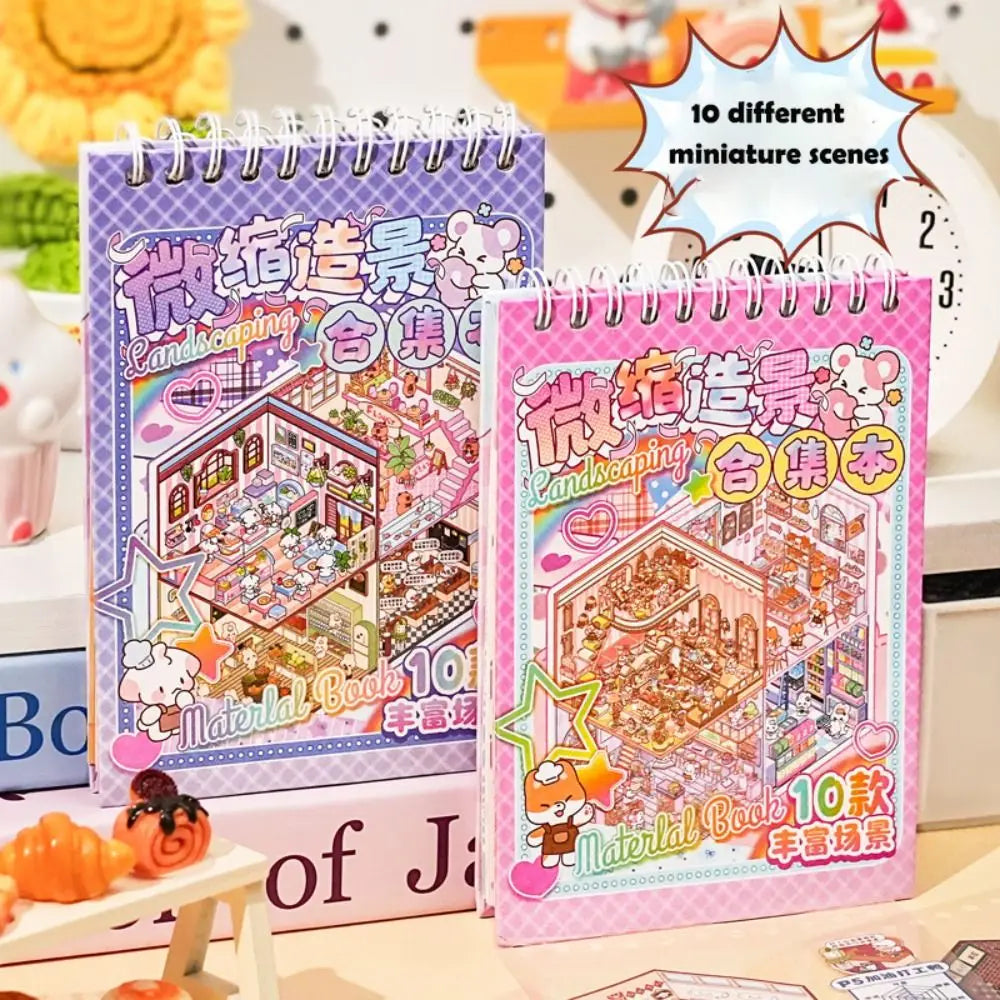 New Cartoon 3D Landscape Sticker Book Three-dimensional DIY Cabin Scene Pocket Sticker Miniature Scene Book Student Kid Child