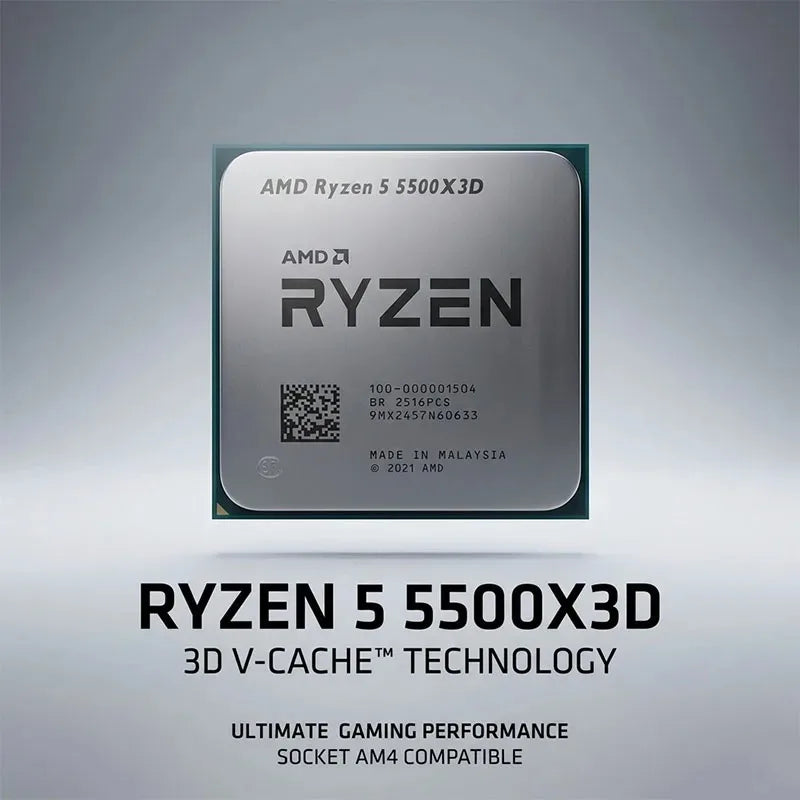 AMD Ryzen 5 5500X3D 6C/12T Processor: 96MB L3 3D V-Cache Tech, 3.0-4.0GHz, 105W TDP, AM4 Socket  - No fan  Esports Build