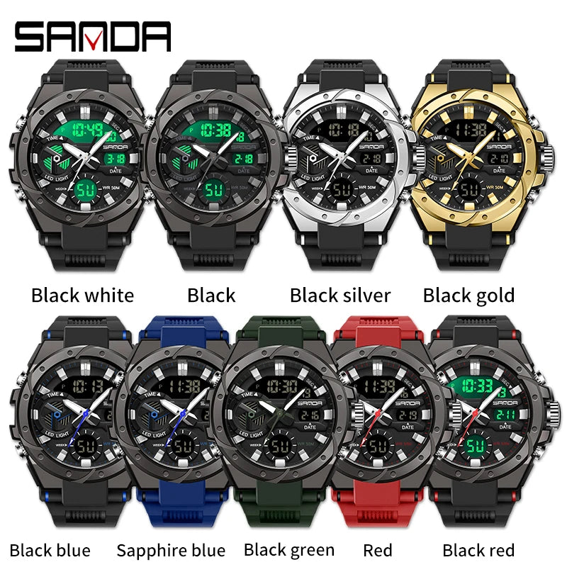 SANDA Brand Electronics Watch Men Sport Alarm Clock Waterproof Stopwatch Chronograph Men's Wristwatches Quartz Digital Watches