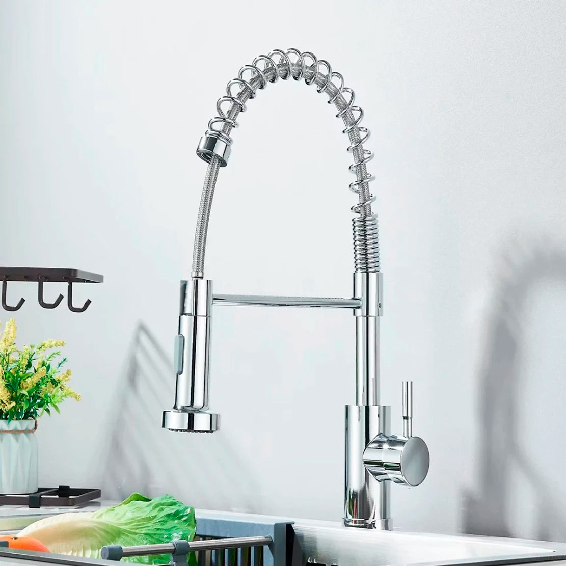 Kitchen Sink Faucet Pull Down Swivel Daul Spout Faucet Brass Deck Mounted Spring Single Handle Cold Hot Water Mixer Tap