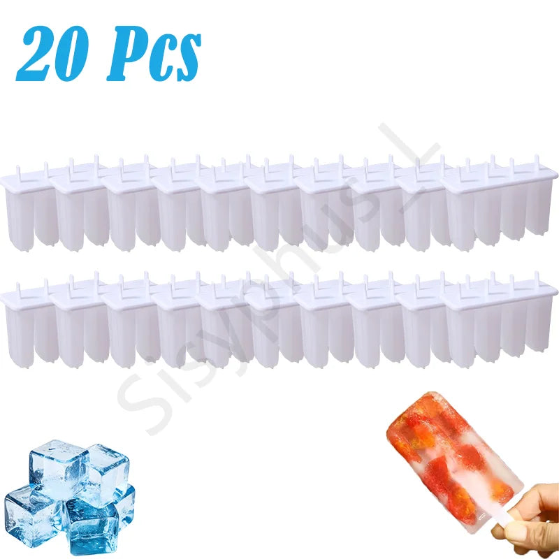 1-20Pcs 4 Gird DIY Ice Cream Molds Reusable Children's Creative Popsicle Mold Kitchen Tools