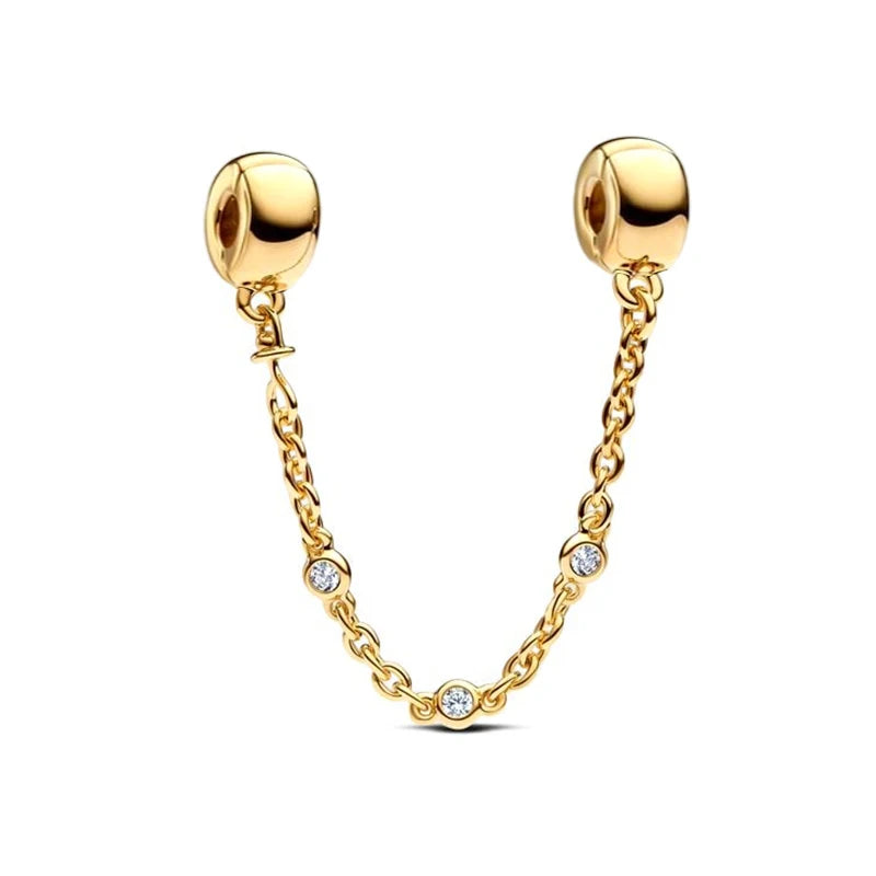 Gold Plated CZ Charms Fit Original Bracelet 925 Sterling Silver Core Heart Star Flower Dangle Beads Luxury DIY Jewelry Gift