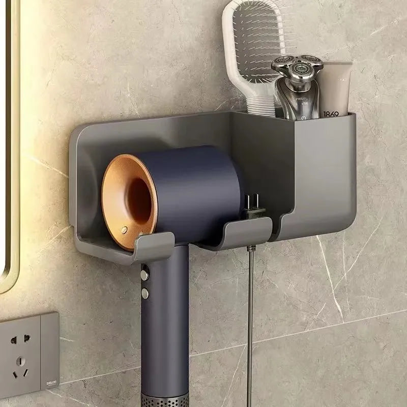 1pc Multi-Functional Wall Mounted Hair Dryer Holder, Bathroom Hair Tool Organizer Storage Rack for Home & Hotel Use