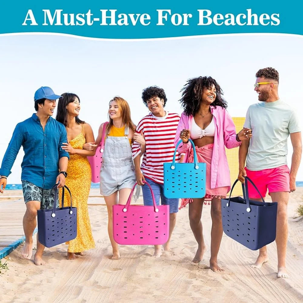 M/L/XL Beach Bag Fashion EVA Waterproof Rubber Picnic Storage Basket Travel Shopping Handbag Women Shoulder Solid Color Tote Bag