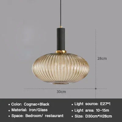 Striped Nordic Vintage Colorful Glass Chandelier For Dining Room Kitchen Island Pendant Light Bedroom Bedside Hanging Lamp