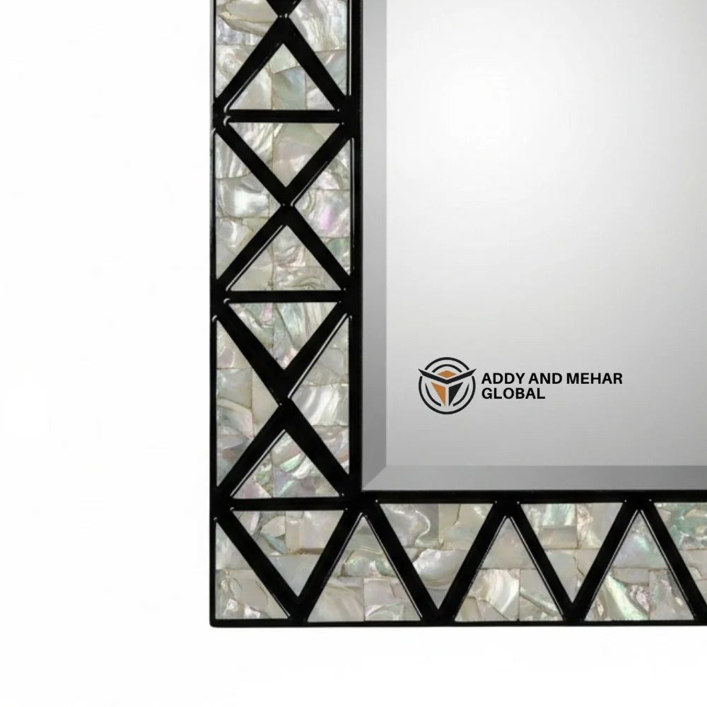 Luxury Square Art Deco Handmade Eco-Friendly MDF Wall Mirror with Black Geometric Frame and Decorative Inlay for Wedding