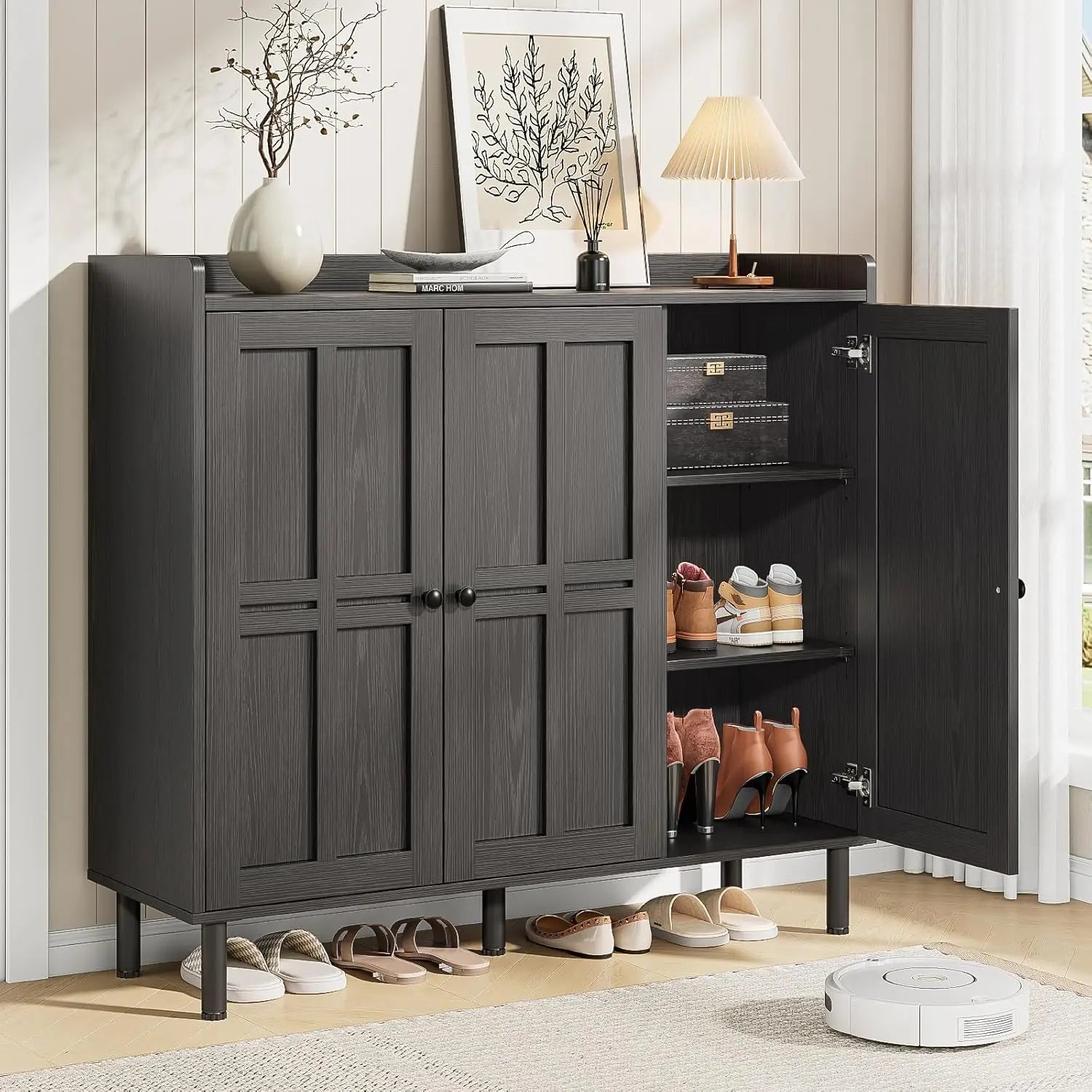 Shoe Cabinet with 3 Doors, 30 pairs shoe Storage Cabinet , 40 inch Fammhouse shoe Rack shoe Organizer Cabinet for Entpway