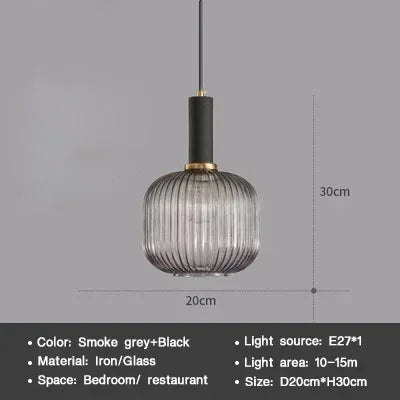 Striped Nordic Vintage Colorful Glass Chandelier For Dining Room Kitchen Island Pendant Light Bedroom Bedside Hanging Lamp