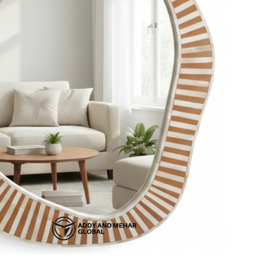 Handcrafted MDF Art Deco Square Stripe Irregular Wall Mirror Eco-Friendly Modern Decorative Wedding Wall Mirror