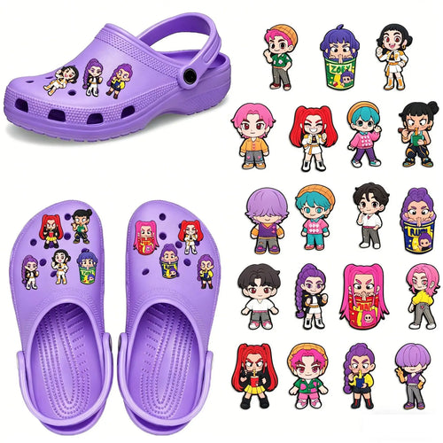 19Pcs Potdemiel K-POP Series Shoe Charms For Slides Sandals, PVC Shoe Decorations Accessories For Birthday Gift Party Shoe Pins
