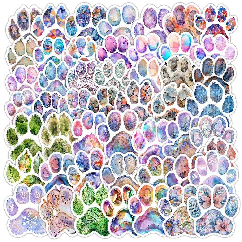 50PCS Watercolor Paw Print Graffiti Stickers - Cartoon Cat Footprint Decor for Water Cup & More RecordingYourLife Store