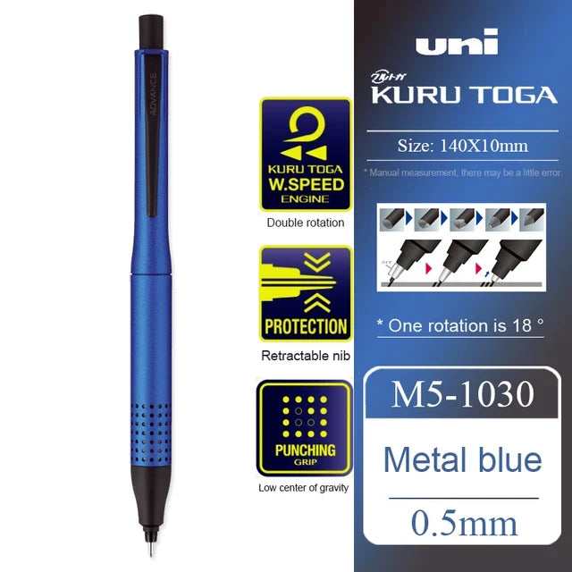 UNI ADVANCE Mechanical Pencil M5-1030 Metal Rod Low Center Gravity Kuru Toga Automatic Rotating Drawing Pencil 0.5mm Stationery