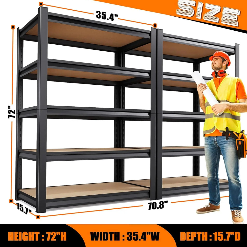 72''H Garage Shelving Heavy Duty Adjustable Garage Shelves 2500LBS Storage Shelves,5-Tier Metal Shelving Unit, Customized