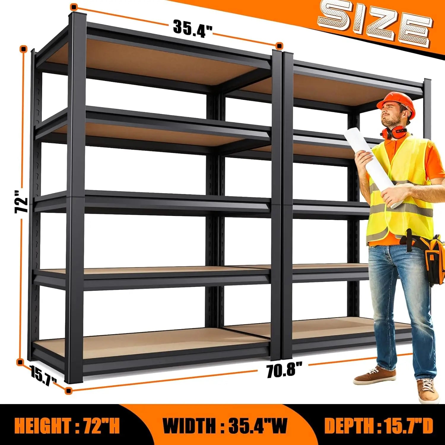 72''H Garage Shelving Heavy Duty Adjustable Garage Shelves 2500LBS Storage Shelves,5-Tier Metal Shelving Unit, Customized