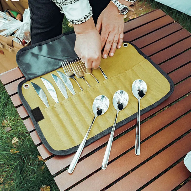 Outdoor Camping Utensil Storage Bag Waterproof Durable Large Capacity Stainless Steel Kitchenware Hanging Bag