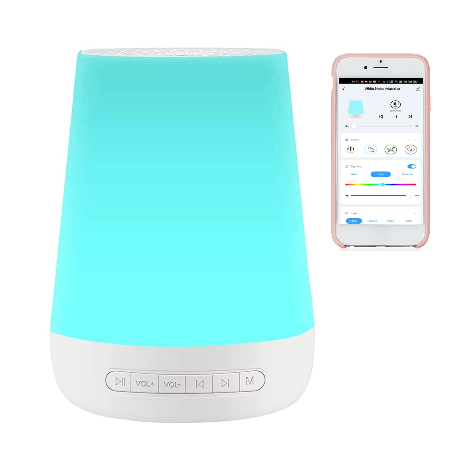 Colorful Night Lights 34 Soothing Sounds Supports APP Remote Control Smart White Noise Machine Baby Sleep Sound Machine