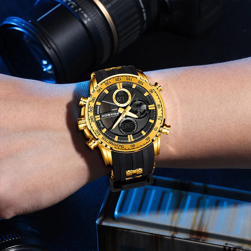 FOXBOX Men Luxury Watches Dual Display Watches Waterproof Mens Sport Wrist Watch Man Military Clock Male Stopwatch Reloj Hombre
