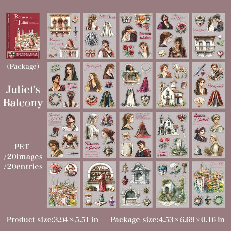 1pack/3pack Classic Literature Collection Handbook Series Literary Story Theme Sticker Book Character Collage 6 Designs