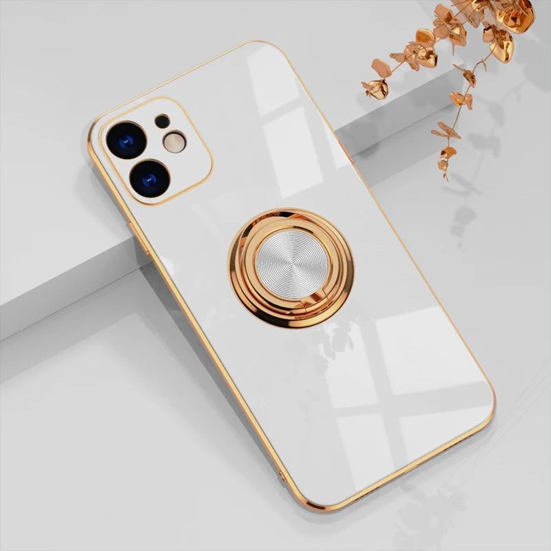 Luxury Plating Silicone Magnetic Holder Stand Case For XiaoMi 13T 14T Redmi 13C 14C 4G Note 12 13 14 Pro Plus 5G Back Cover