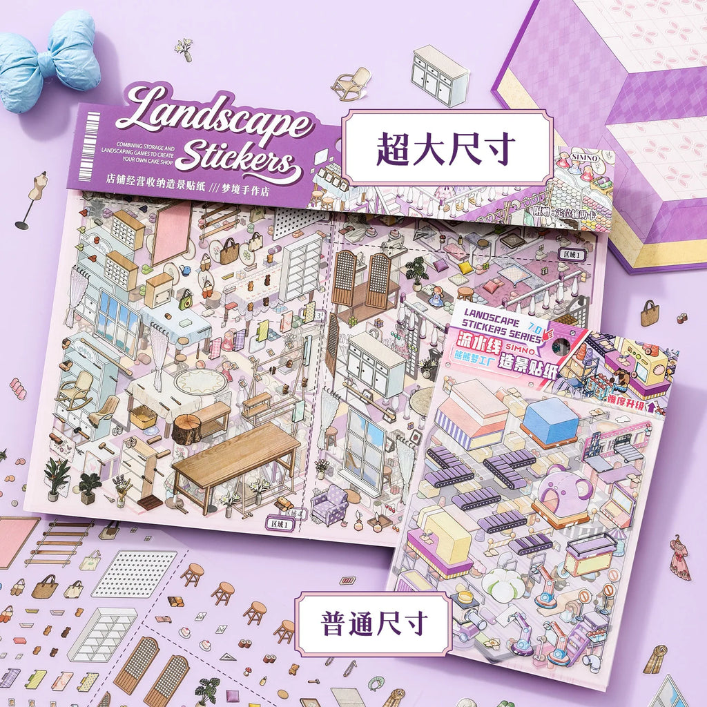 Kawaii  Handmade Shop 3D record store Landscape Sticker  DIY Pocket Cabin Scene festival gift