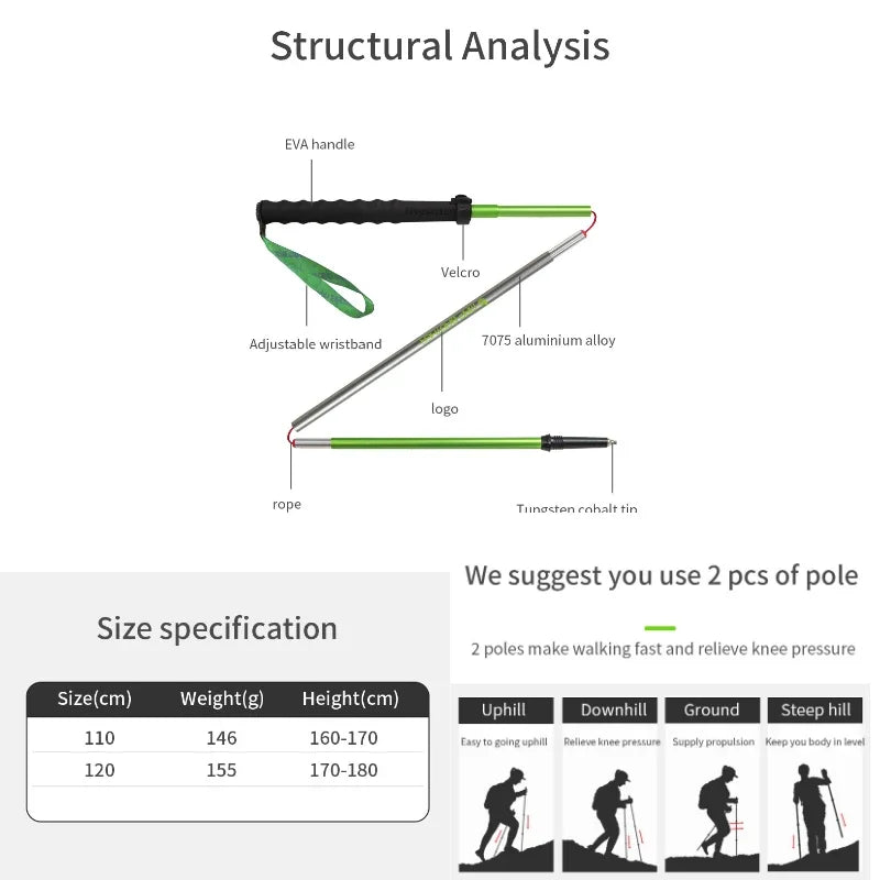 MAP BROTHER M3031 N-Pole Folding Quick Lock Trekking Poles Hiking Pole Race Running Outdoor Walking Stick 7075 Aluminum Alloy