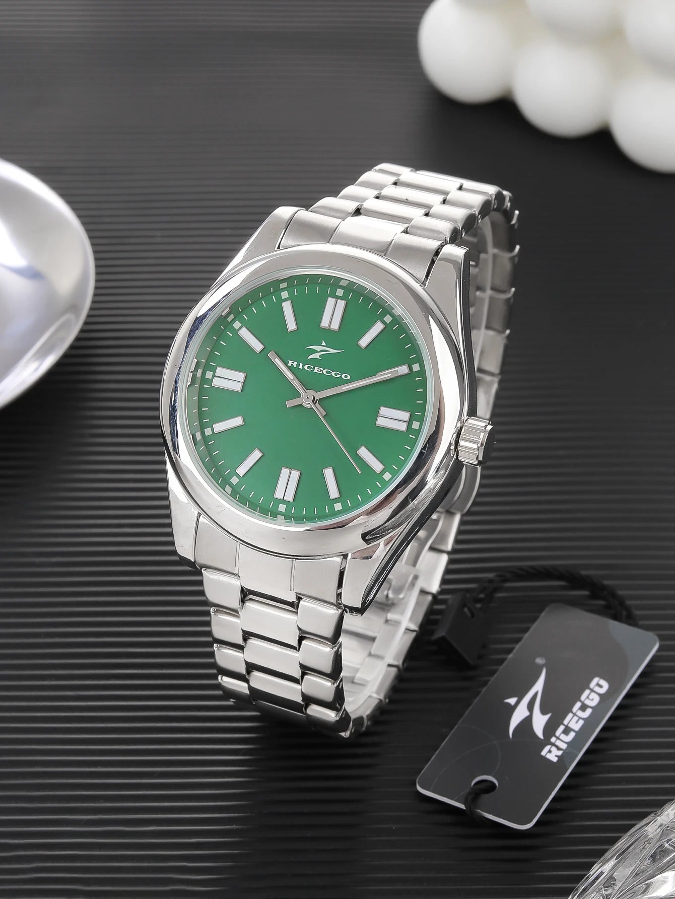 Ricecgo 1 Men's Classic Quartz Watch - Business Style, Round Dial, Bar Markers, Calendar Display, Stainless Steel Strap, Quartz Movement, Suitable for Daily Wear, Ideal Gift for Birthdays or Special Occasions, Father's Day Gi