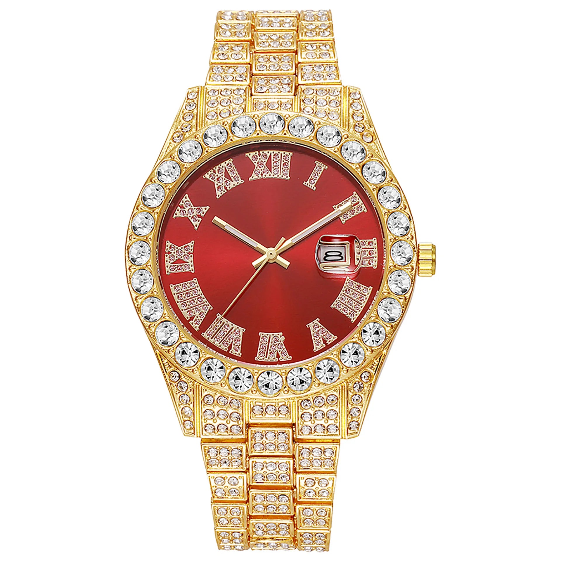 Stainless Steel Men's Watch Full Diamond Gold Quartz Watch Personality Hip-hop Feng Shui Ghost Roman Diamond Inlaid Men's Watch