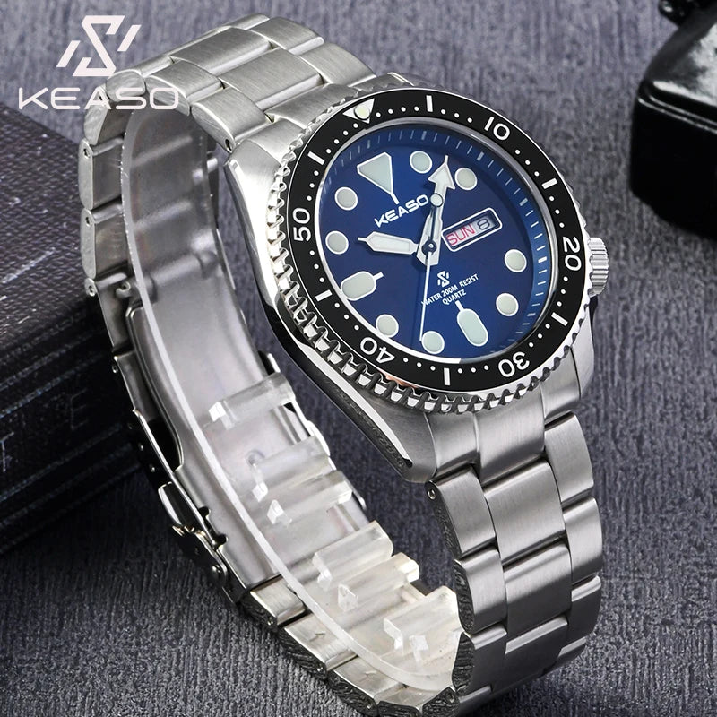 KEASO Fashion Mens Quartz Watch Sapphire Crystal Mirror MIYOTA 2105 Quartz Movement Luminous 316L Steel Original Mens Watch