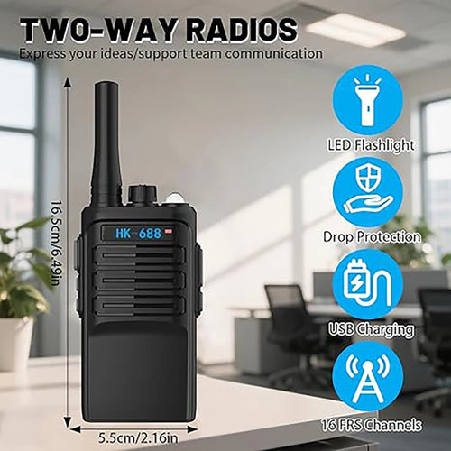 2 Pack Kids Two-Way Walkie Talkies, 3KM Long Range, 1200mAh Rechargeable Battery, 16 Channels Easy Operation, Outdoor Camping To