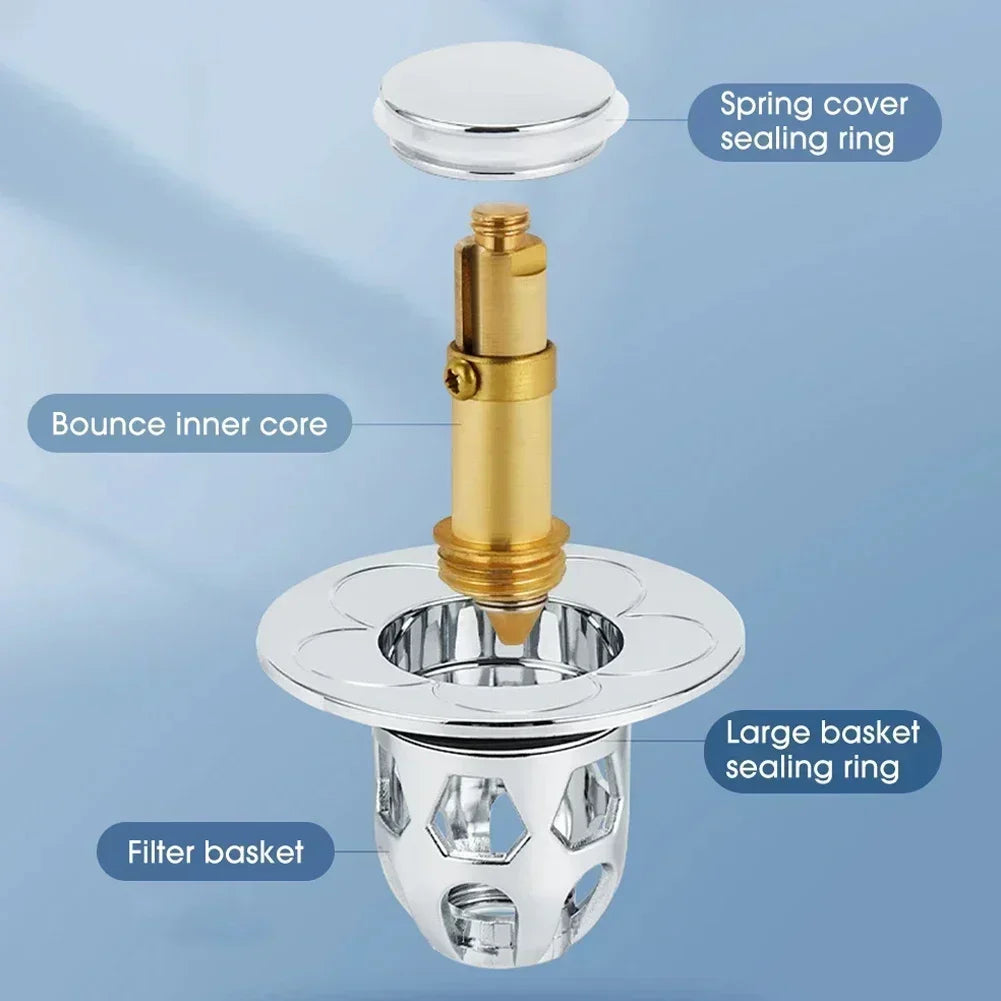 Stainless Steel Pop-Up Bounce Core Sink Drains Stopper Wash Basin Drain Filter Plug Bathroom Shower Hair Catcher Bathtub Tools