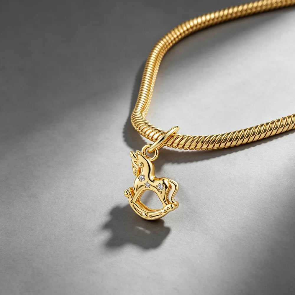 Gold Plated CZ Charms Fit Original Bracelet 925 Sterling Silver Core Heart Star Flower Dangle Beads Luxury DIY Jewelry Gift