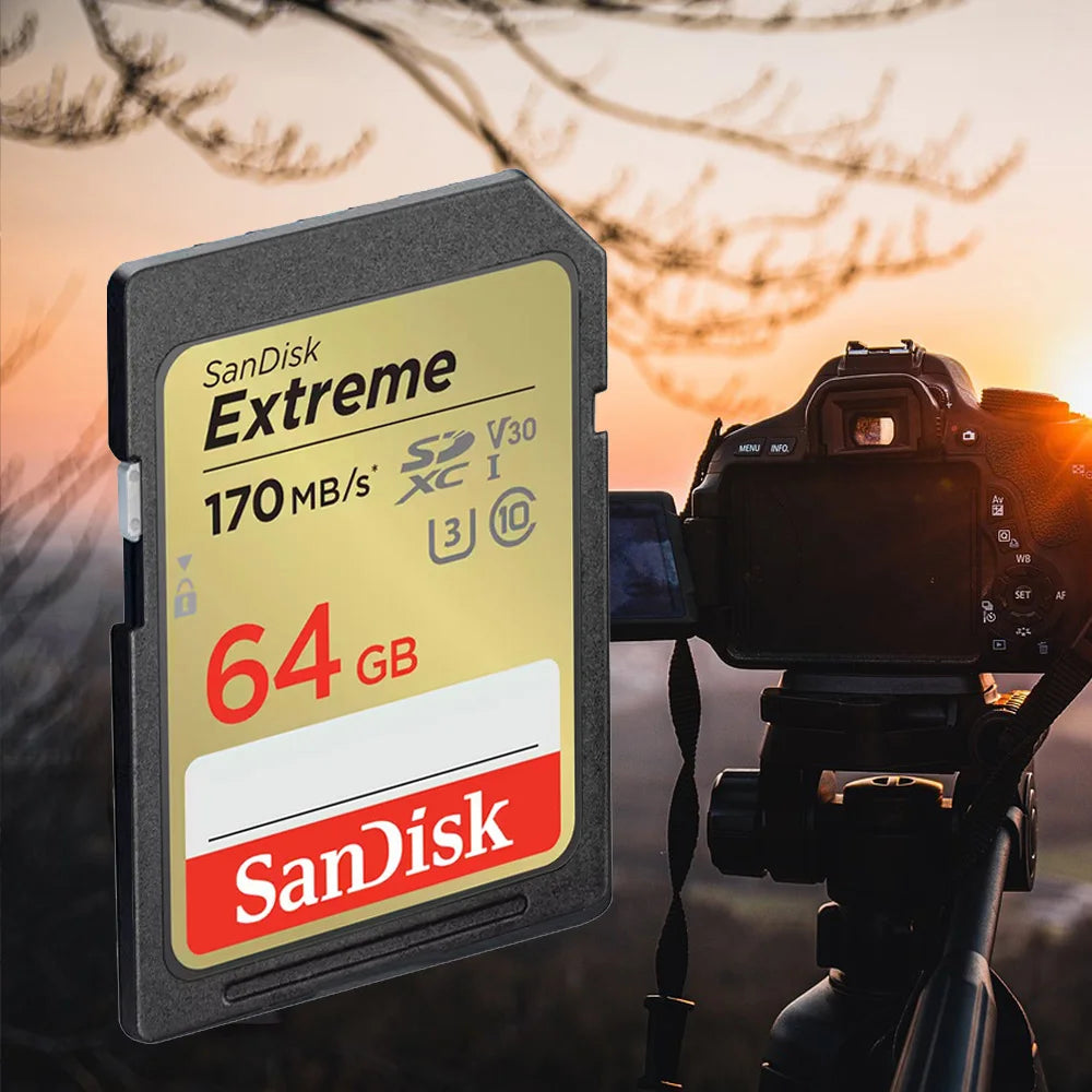 SanDisk SD Card 32GB SDHC 64GB 128GB 256G SDXC SD Card C10 Memory Cards Up to 200MB/s Read U3 V30 Flash Cards 4K UHD for Camera