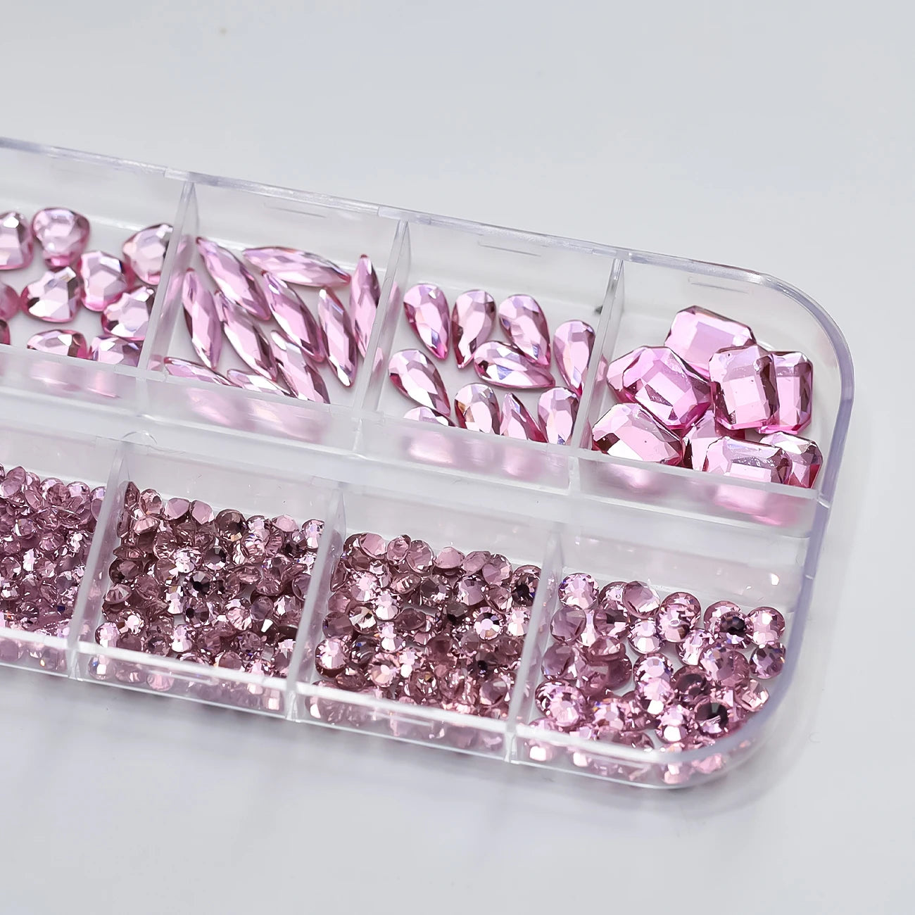 12Grids 3D Pink Nail Art Rhinestones Flatback Glass Gems Stones Nail Art Decorations Luxurious Diamond DIY Manicure Accessories