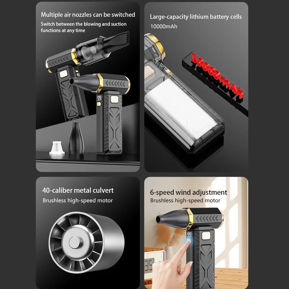 M18 400000RPM Brushless Turbo Fan Jet Blower Violent Fan Powerful Electric Blower Portable Dust Cleaner Type-C Charging 53m/s