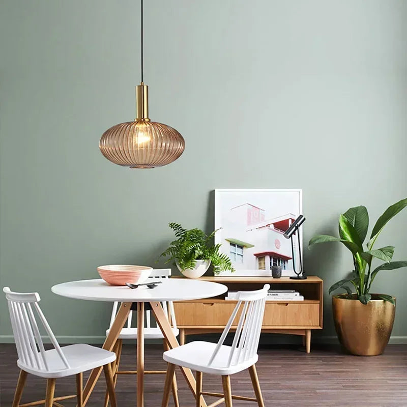 Striped Nordic Vintage Colorful Glass Chandelier For Dining Room Kitchen Island Pendant Light Bedroom Bedside Hanging Lamp