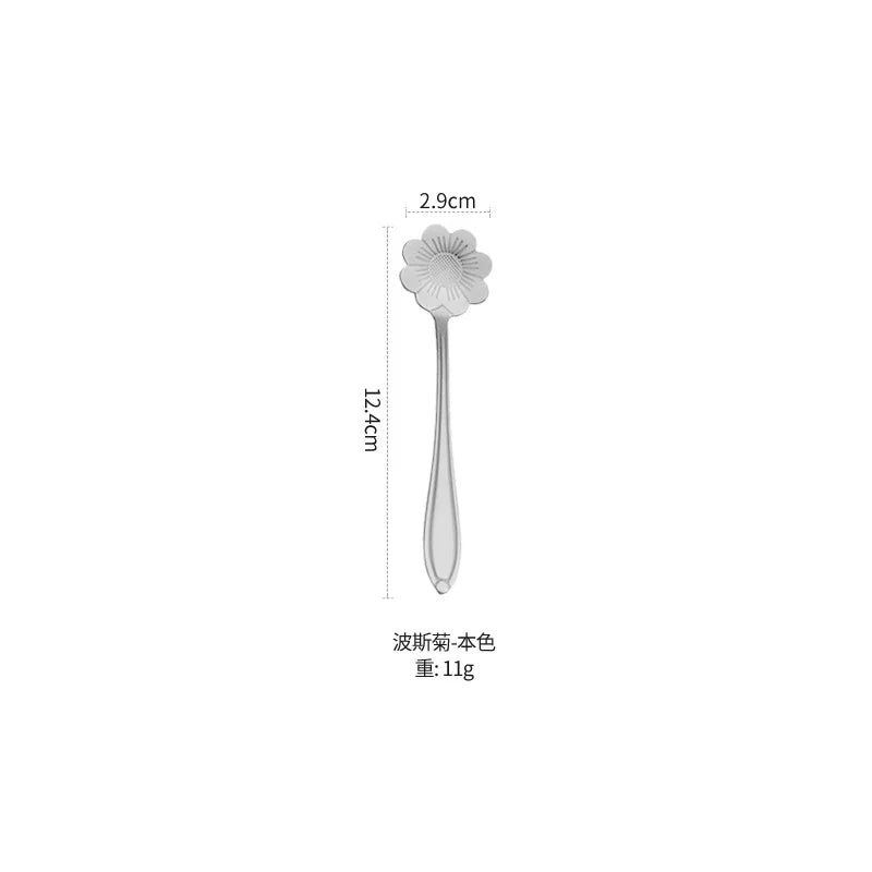 1pcs Stainless Steel Cherry Rose Flower Gold Scoop Coffee Spoon Gifts Kitchen Dessert Tea Accessories Tableware Decoration