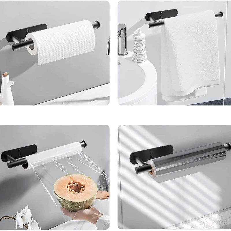 Stainless Steel Paper Towel Holder Self Adhesive Toilet Roll Paper Holder No Punching Kitchen Bathroom Lengthen Storage Rack