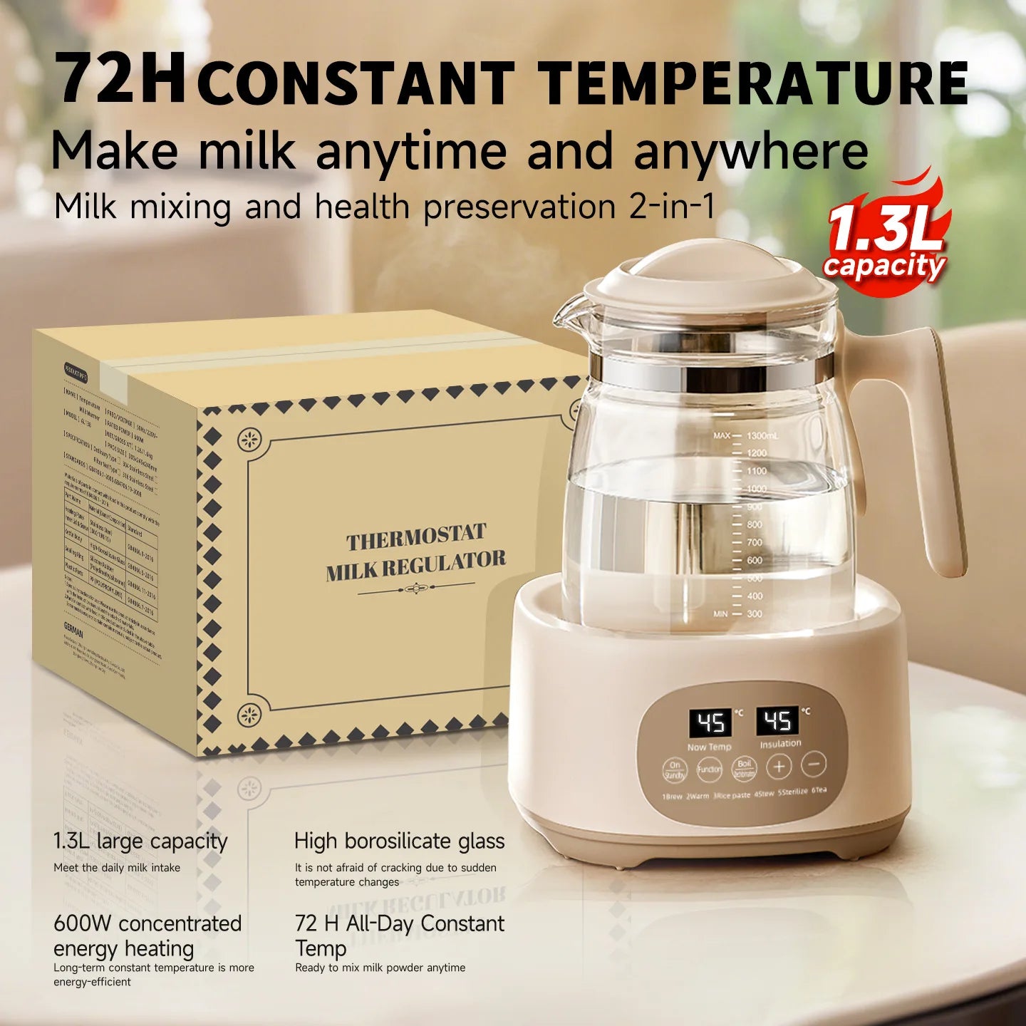 1300ml Electric Kettle Baby Constant Temperature Milk Regulator Multifunctional Electric Kettle 72h Thermostatic Kettle EU 220V
