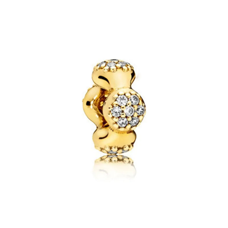 Gold Plated CZ Charms Fit Original Bracelet 925 Sterling Silver Core Heart Star Flower Dangle Beads Luxury DIY Jewelry Gift