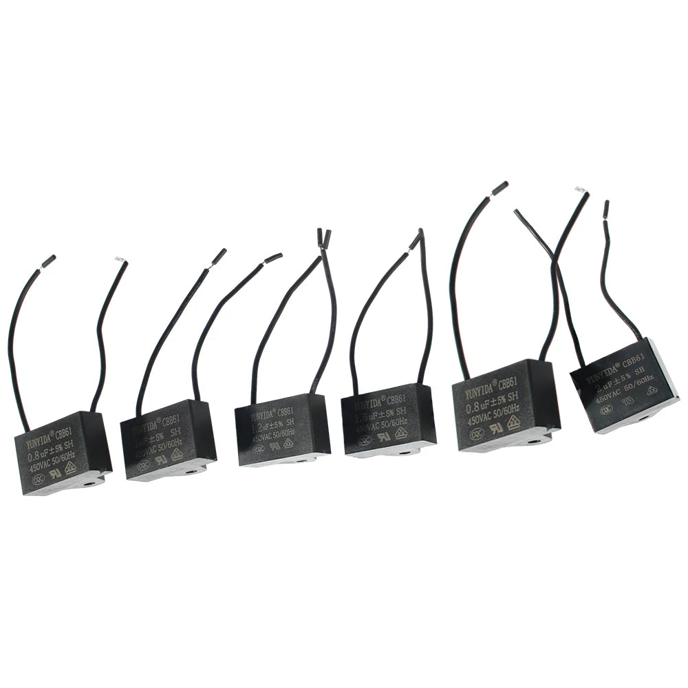 CBB61 Fan Capacitor 450V 1UF 1.2UF 1.5UF 2UF 2.5UF 3UF 4UF 5UF 6UF10UF Ceiling Fan Motor Run Rectangle Capacitor CBB 61