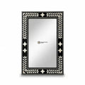 Handcrafted Art Deco Square Black Ivory Laurel Inlay Eco-Friendly Framed 5mm Thick Decorative Wall Mirror Geometric Star Accents