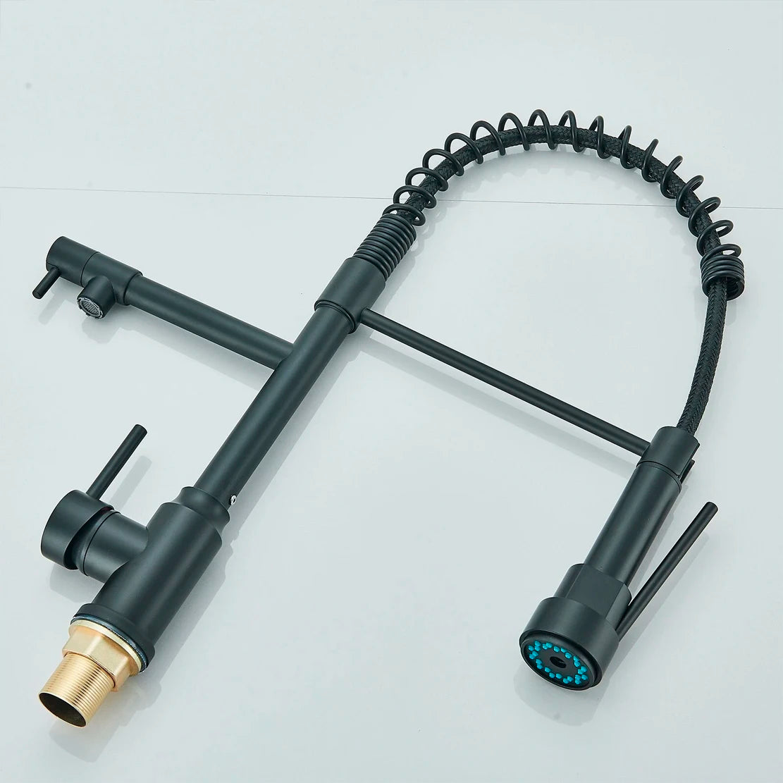 Kitchen Sink Faucet Pull Down Swivel Daul Spout Faucet Brass Deck Mounted Spring Single Handle Cold Hot Water Mixer Tap
