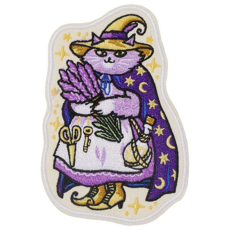 1PC Lavender Witch Cat Embroidered Patch Magic Funny Cartoon DIY Gift Sew Iron On Patches For Clothes Cap Bag Jacket Trucker Hat
