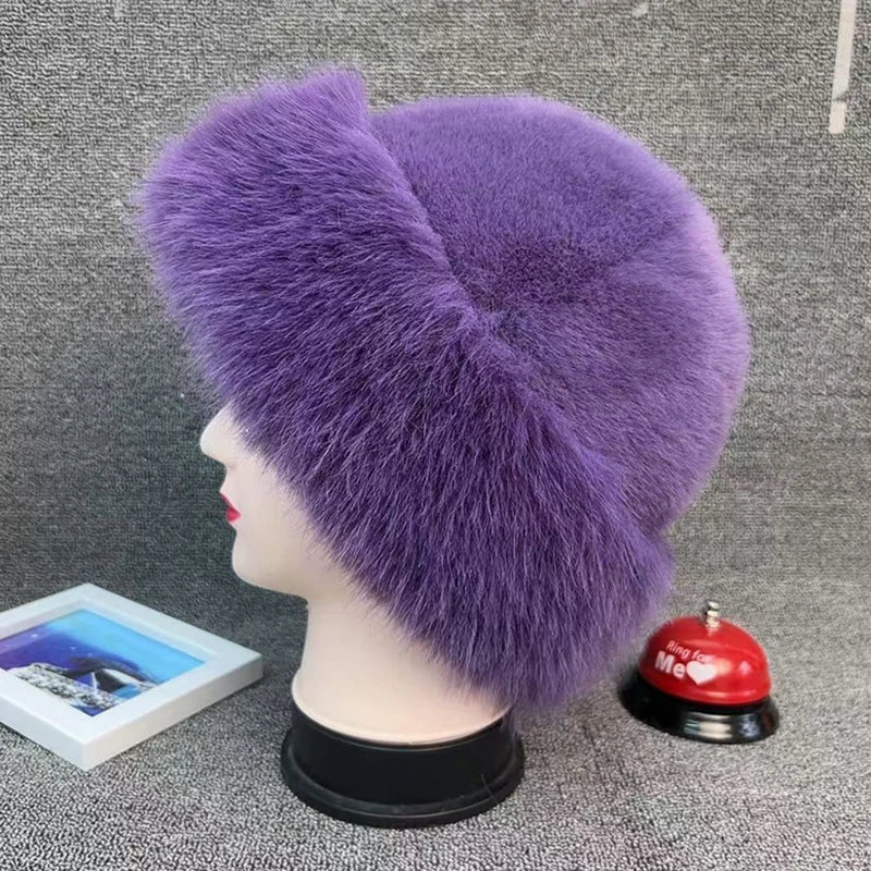 Thicken Plush Warm Fur Hat for women Fluffy Beanie winter Warm Thick Hat Mongolian Caps for Cold Weather Snow Caps